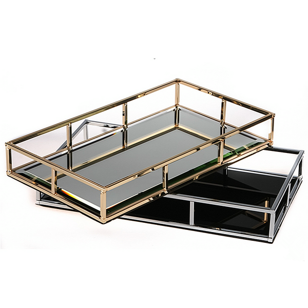 Neoclassical Metal Black Simple Tray Model Room Living Room Coffee Table Desktop Fashion Decorative Tray Ornament Soft Decoration