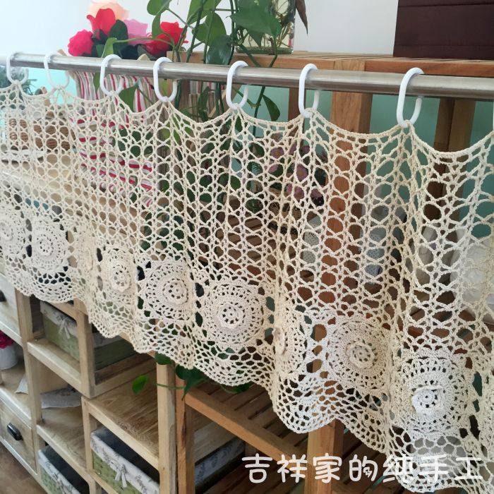 Handcrafted Crochet Hook Flowers Fields Garden Pure Cotton Hollowed-out Coffee Blinds American Wave Lace Feng Shui Window Door Curtain half-curtain