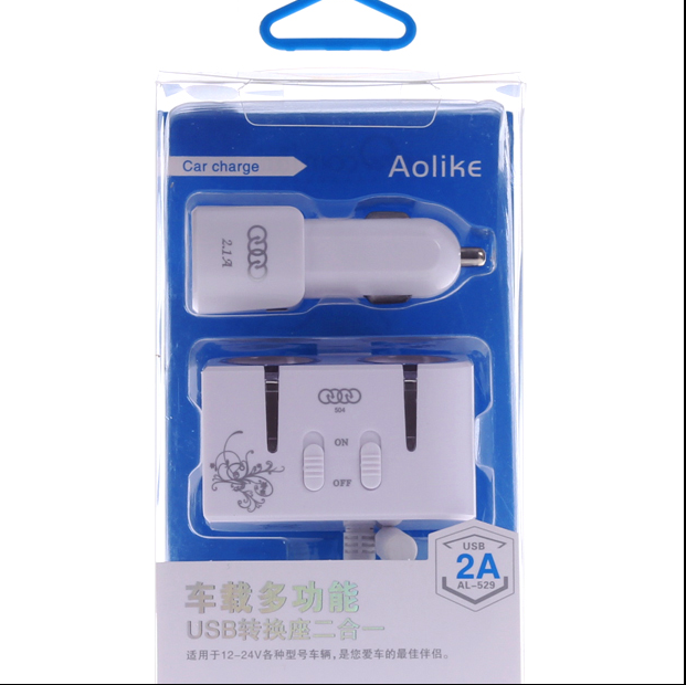 汽车一拖二点烟器带usb车载充电器带开关汽车点烟器分配器