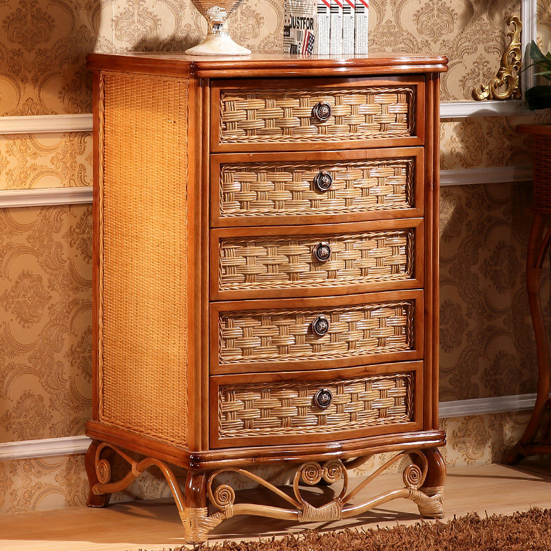 Fujisu's family Fujiwood furniture Indonesia imported rattan wood five bucket cabinet vine wood storage cabinet Fujii wood side cabinet