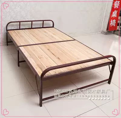 Folding bed Single 1 2 meters household double nap Steel wood bed Lunch break Solid wood simple invisible bed Adult