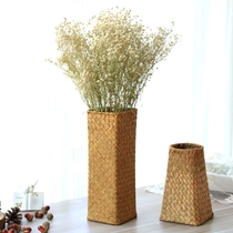 Natural seaweed woven flower basket Pastoral rattan woven bamboo woven living room flower arrangement Indoor starry dried flower flower pot decoration