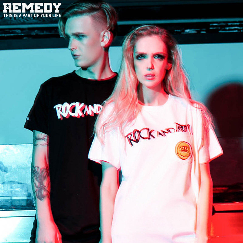 REMEDY潮牌2016夏季笑脸英文字母印花纯棉圆领青年短袖t恤男潮