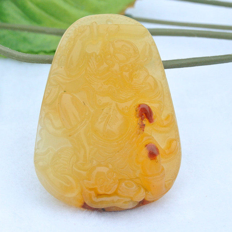 Yunnan Longling Yellow Dragon Jade Pendant Zhong Kui Necklace Pendant Men's Sweater Pendant