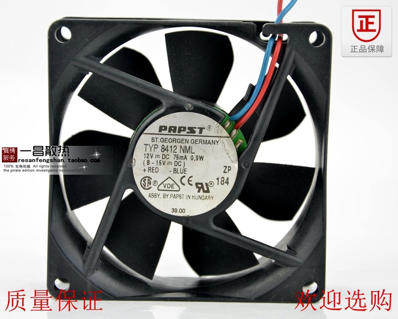 German EBMPAPST TYP8412NML 12V 75mA 9W 0 heat dissipation fan