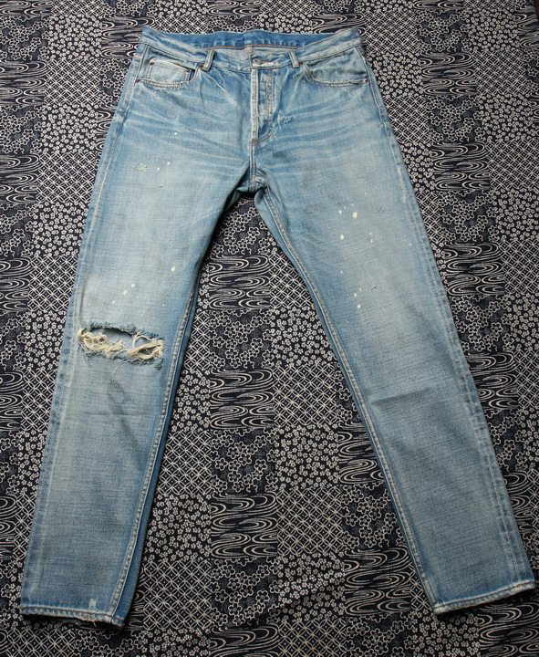 OG tide shop 14oz red ear washing knife cut hole splashing ink straight denim Yu Wenle upper body HDK(Haijue)