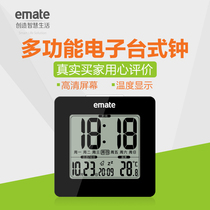 Electronic clock with thermometer backlight Mini small alarm clock seat table clock snooze lazy person date week Square