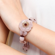 Pure jewelry pink crystal peach blossom bracelet female wrist chain accessories hipster Garnet handstring Jade weaving vintage