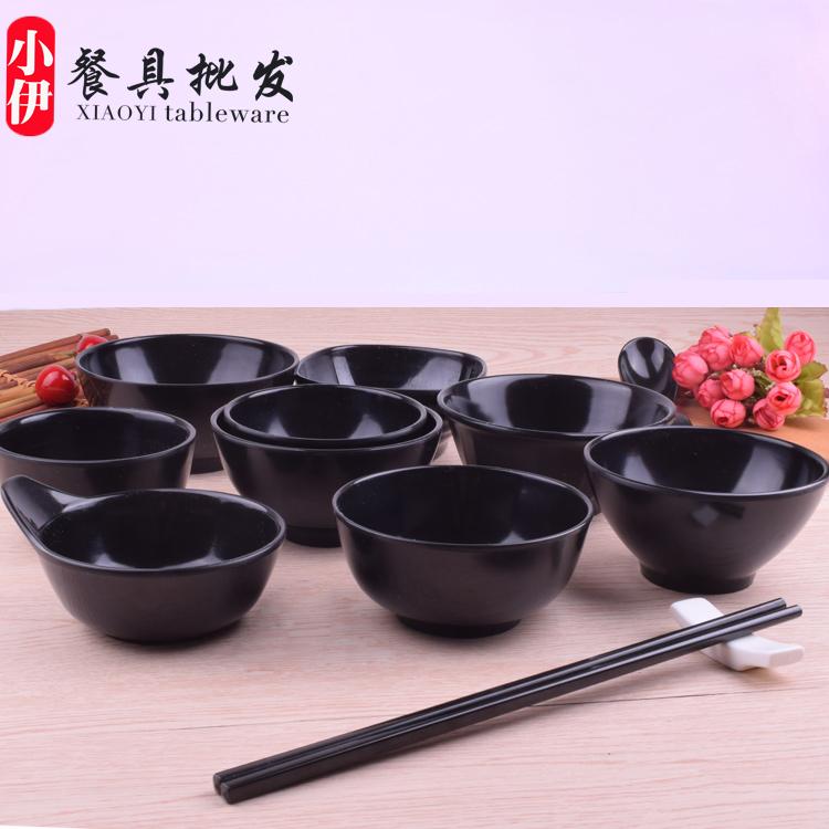 Black small bowl sauce bowl fast food bowl imitation porcelain rice bowl soup bowl melamine single ear bowl square bowl plastic bowl