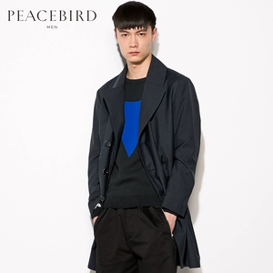 Hòa bình Bird Nam Màu Xanh Hải Quân Ve Áo Trench Coat Hàn Quốc Mỏng Mỏng Áo Gió Áo Khoác B1BE51705