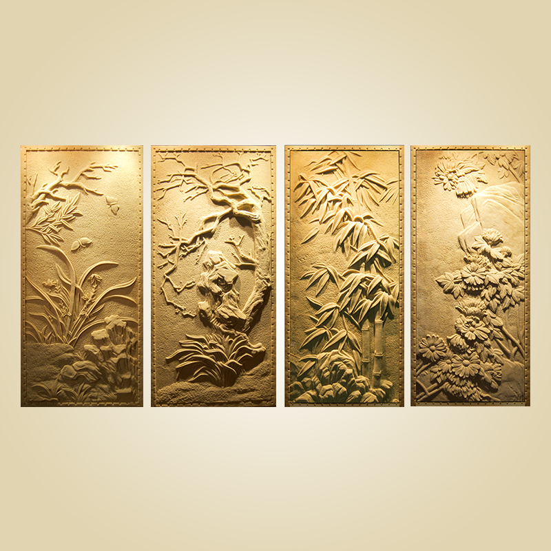 Sandstone background wall Solid large custom artificial sandstone embossed decoration mural Lanmei bamboo chrysanthemum Four major countries painting-Taobao