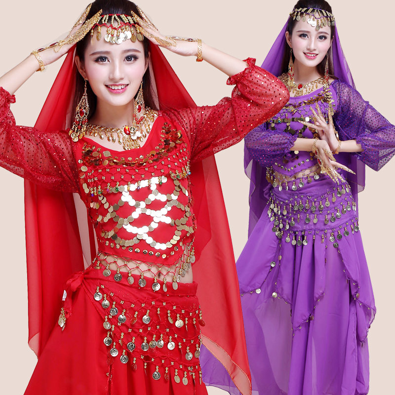 Belly Leather Dance Style Merit Suit Indian Dance Costume Stage Table Performance Clothing Long Sleeve Practice Suit