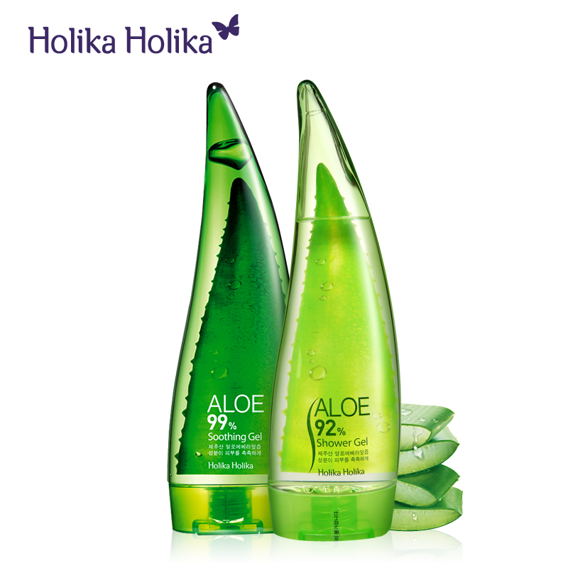 韩国HOLIKA/惑丽客天然芦荟沐浴凝露55ml & 天然芦荟啫喱55ml套装