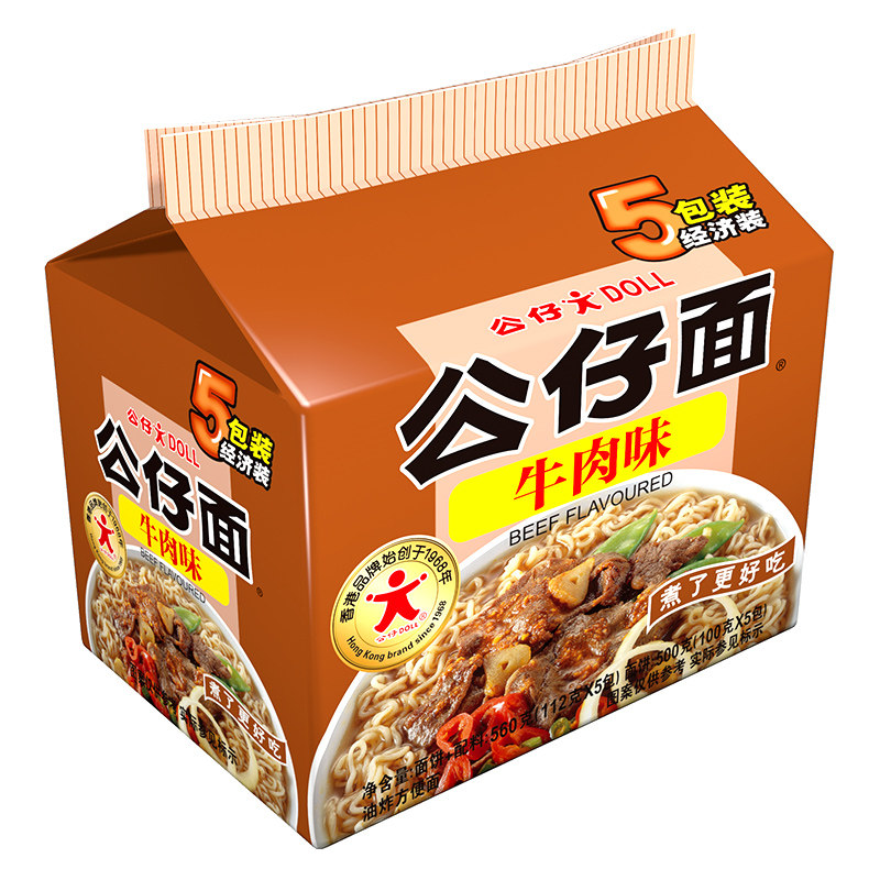 【天猫超市】公仔面 五包经济装(牛肉味)560g香港品牌方便面○