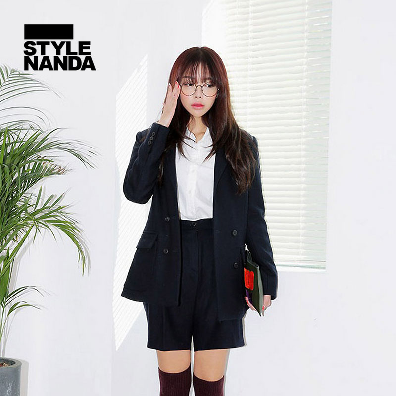 stylenanda韩版时尚双排翻领毛织夹克