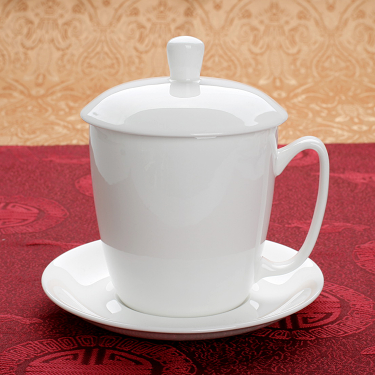 HQ lid cup tea cup bone china water cup with lid ceramic ware with saucer high-end conference cup large capacity boss cup