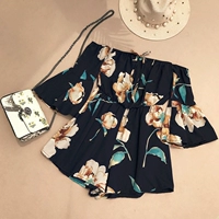 In từ vai in eo eo tay áo jumpsuit nữ retro ống top quây quây chân rộng quần short quần tập gym cho nữ