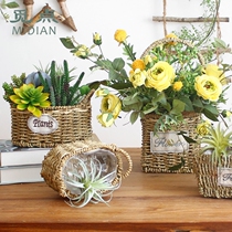 Looking for point handmade straw flower basket willow rattan flower pot hydroponic soil cultivation flower arrangement flower shop decoration pastoral