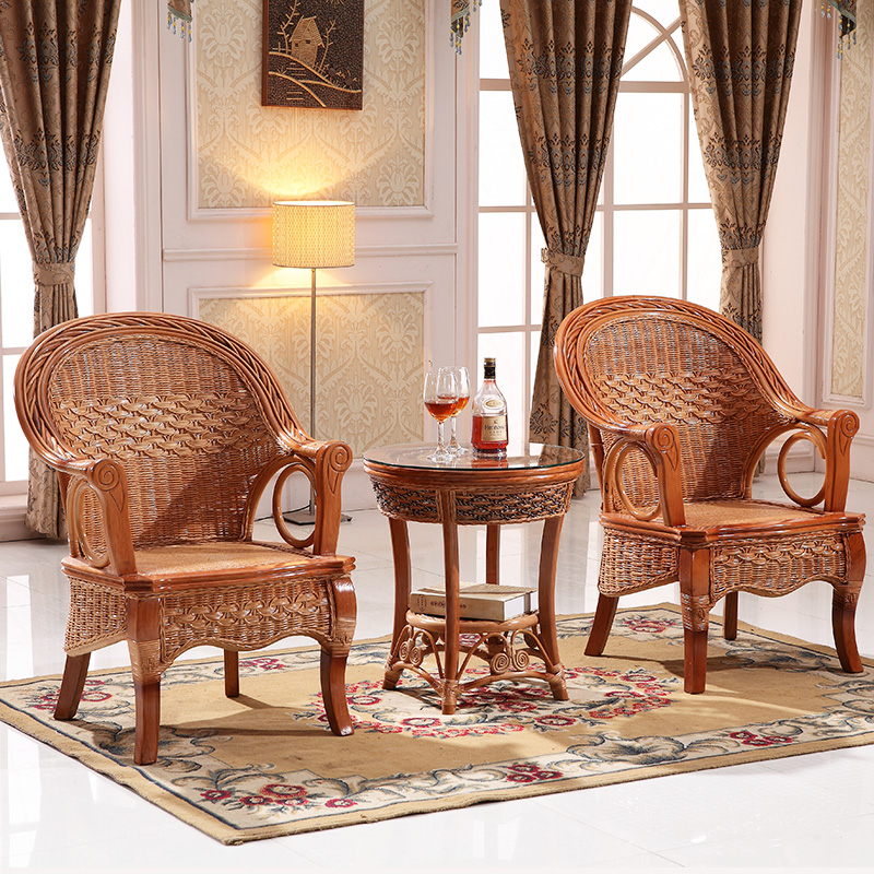 Rattan chair coffee table three-piece set rattan office chair rattan balcony chair teahouse hotel chair rattan leisure chair three-piece combination chair