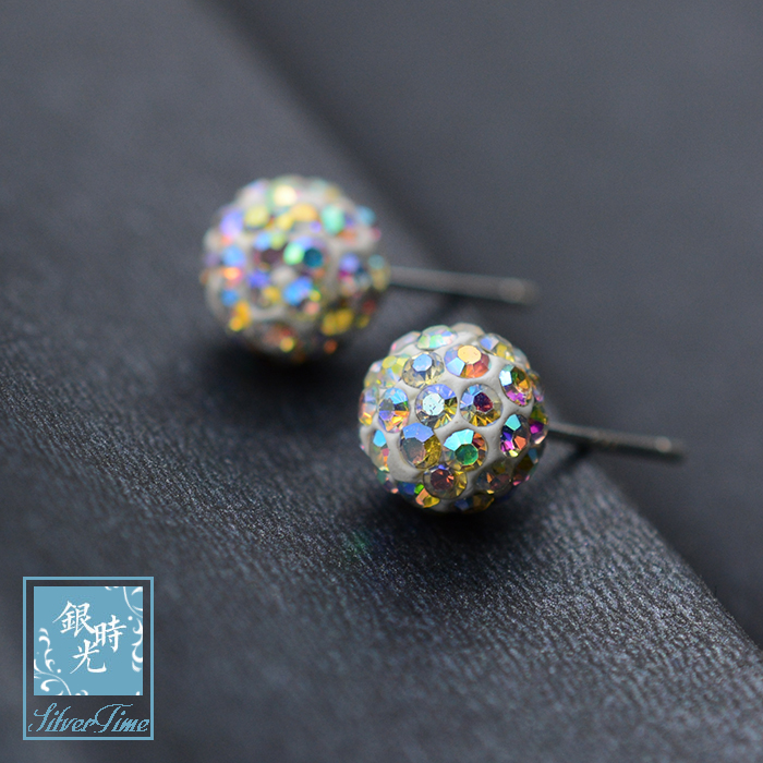 S925 Pure Silver Ear Pin Cute Personality Creative Fashion Ear Trim Insert Drilling AB Drill Crystal Drill Ball Girl Earrings