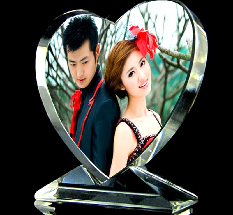 Polish-free crystal white embryo image consumables crystal crafts ornament heart shaped concave heart photo custom new product