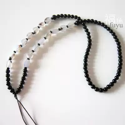Black Agate Bead String Necklace Black Agate Madagascar Aquatic Agate Pendant Necklace Cord Agate with Rope