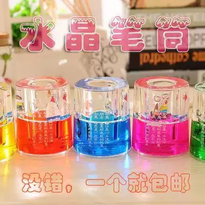 Oil sailboat Crystal drill pen holder fashion desktop decoration acrylic craft gift decoration student stationery storage tube wholesale