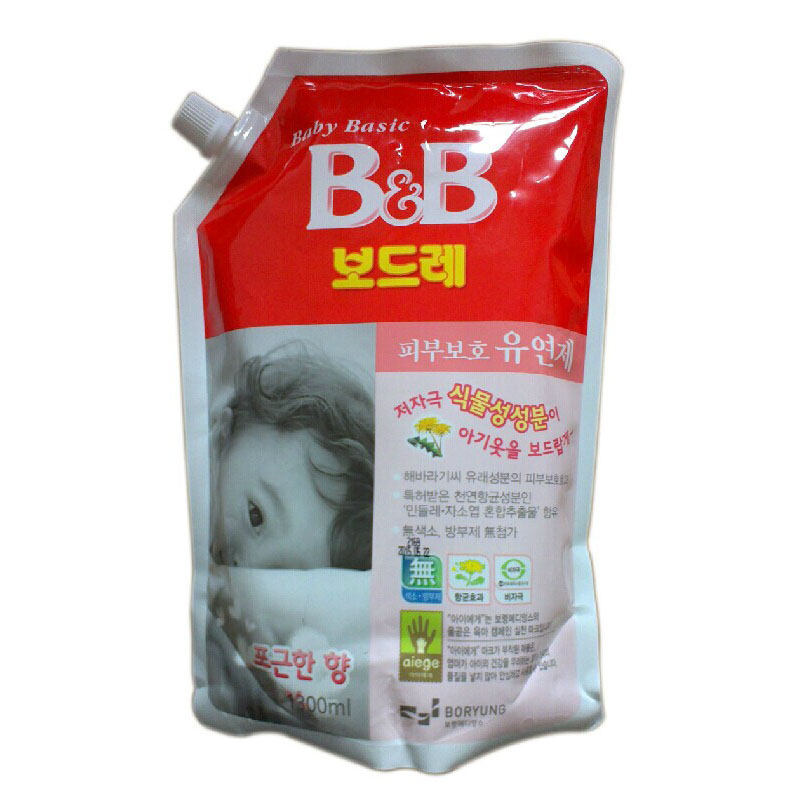 包邮 韩国保宁B&B婴幼儿专用衣物柔顺剂柔软剂(柔和香)1300ml