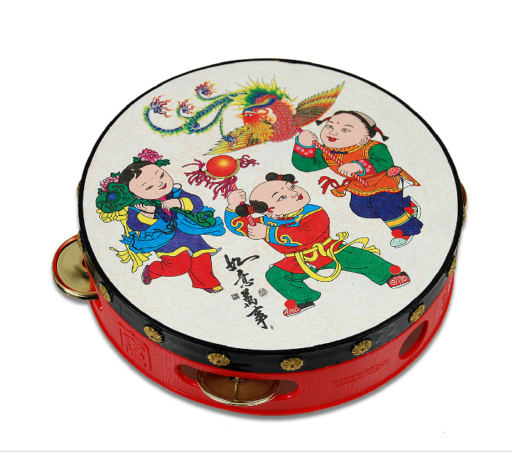 Photography props hand drummer tambourine drum auspicious traditional pattern children's musical instrument toys children's kindergarten hand shot