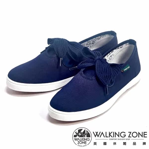 WALKING ZONE 蝴蝶结绑带平底纯棉帆布休闲女鞋台湾官网直邮进口