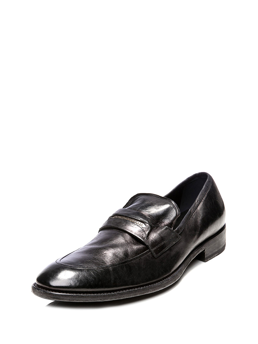 Dolce&Gabbana 黑色做旧款金属Logo乐福鞋