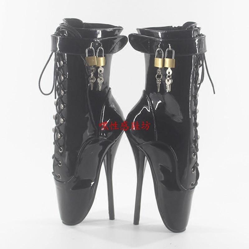 18cm Lockable Ballet Queen High Heel Ankle Boots Lace-Up Plus Size Cross-Dressing High Heel Women's Men's Shoes Sexy Bondage