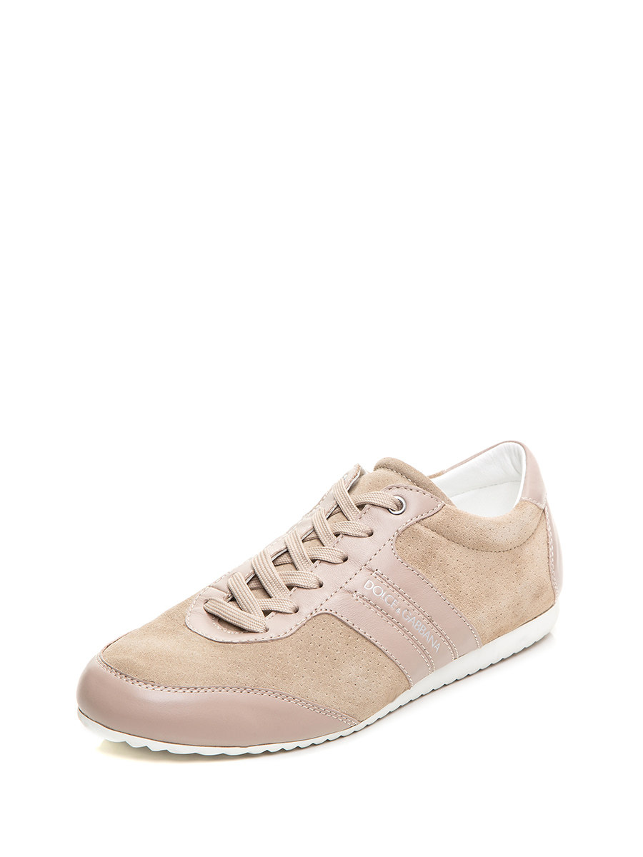 Dolce&Gabbana 米色嵌线式拼皮系带休闲鞋