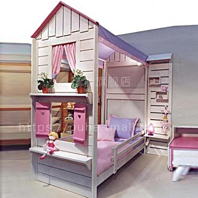 Girls princess bed children's room bed dream house bed combination tree house room bed with guardrail multi-functional pink