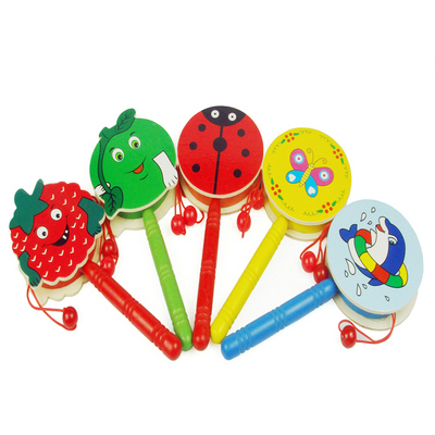 Baby toys wooden children's educational toys traditional wooden wave drum rattle cartoon rattle 0-3 years old