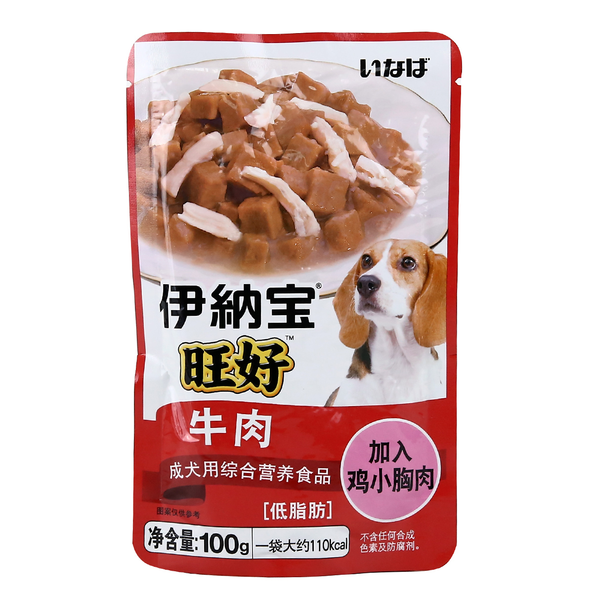 波奇网 宠物食品 狗零食 伊纳宝旺好牛肉鸡胸肉鲜封包狗湿粮100g