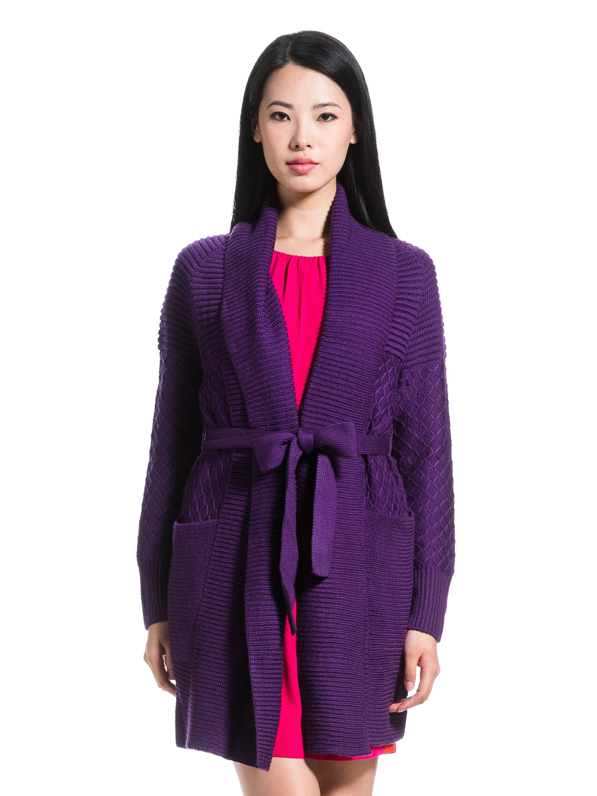 Nine West/玖熙 迷情紫罗兰菱格纹宽松针织外套