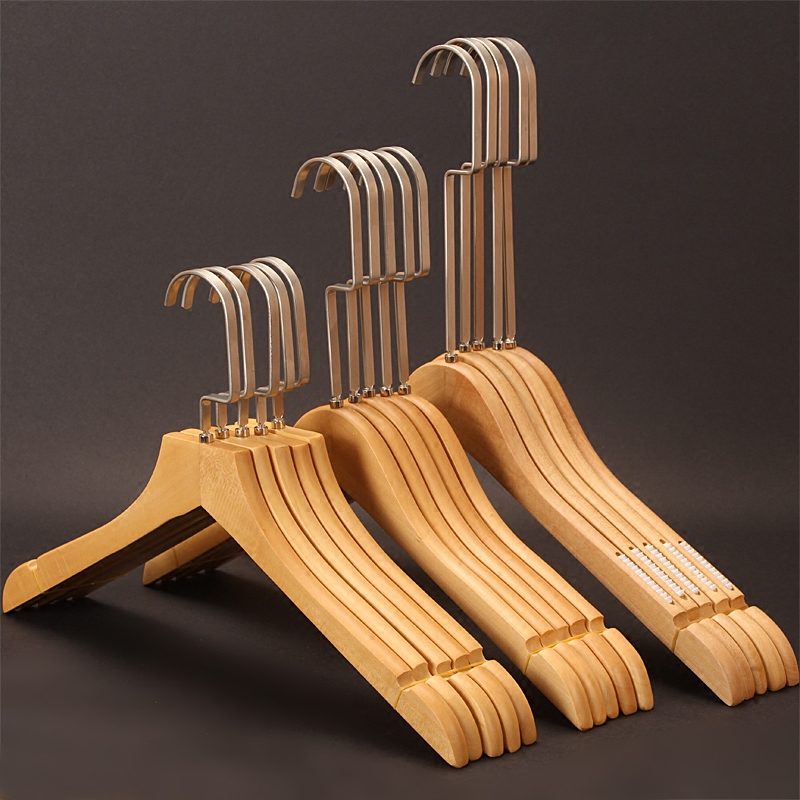 Clothing stores use adult men and women log color wooden hangers wholesale hotel clothes hang clothes propped up with solid wood long hooks thin