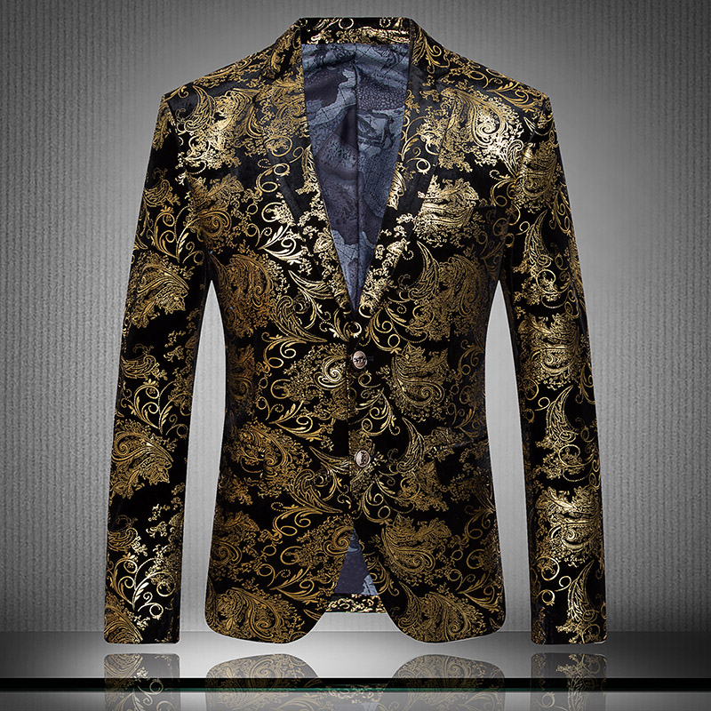 European and American imperial court windy gold printed western suit male ochre blouse with a small suit to host a performance gown jacket