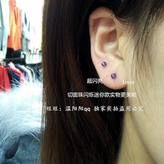 Серьги 手工极小闪珠3mm天然紫水晶足银s999纯银耳骨钉小耳钉养耳防过敏