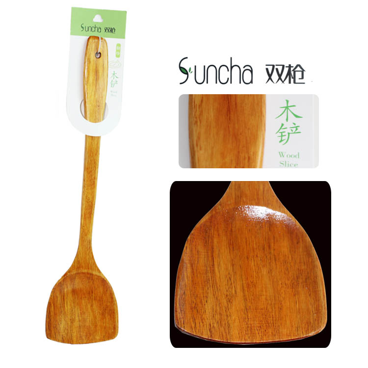 Double gun wooden shovel Cooking shovel Wooden spatula Kitchenware non-stick special shovel Long handle wooden shovel Buy two get one free