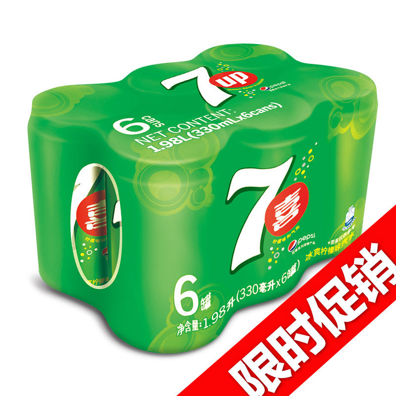 【天猫超市】七喜柠檬味汽水六联包拉罐330ml*6饮料饮品百事出品