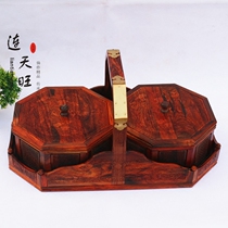 Big red sour branch dragon and phoenix present basket solid wood snack box fruit basket living room household candy box food box wedding gift