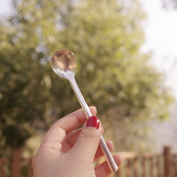 (Small island.) Handmade reservation) (good to eat) pure handmade silver baby rice spoon fruit spoon