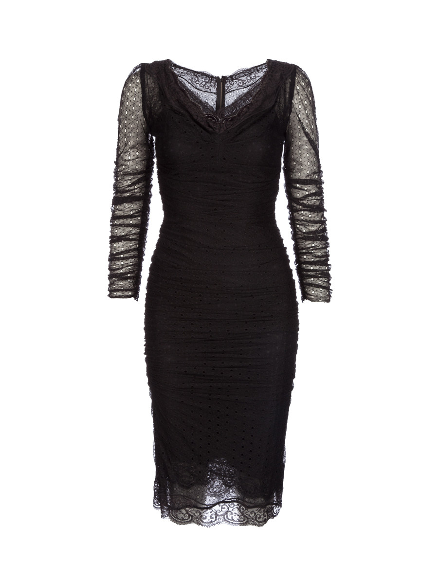 Dolce&Gabbana 黑色透视蕾丝V领连衣裙