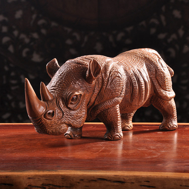 Thai wooden crafts Southeast Asian style solid wood carving animal rhinoceros home desktop decoration office decoration
