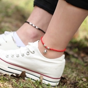 Sterling bạc chuyển hạt vòng chân nữ dây đỏ năm nay đôi nam mô hình một đôi chuông tay đỏ dệt dây