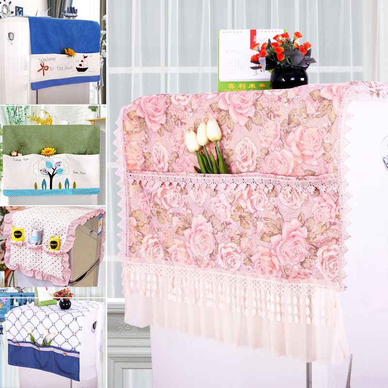 Double door Fridge Hood Pair Open Door Multipurpose Cover Towels Garden Cloth Art Dust Cover Multipurpose Towel Quilted Fridge Towel Lace Silk