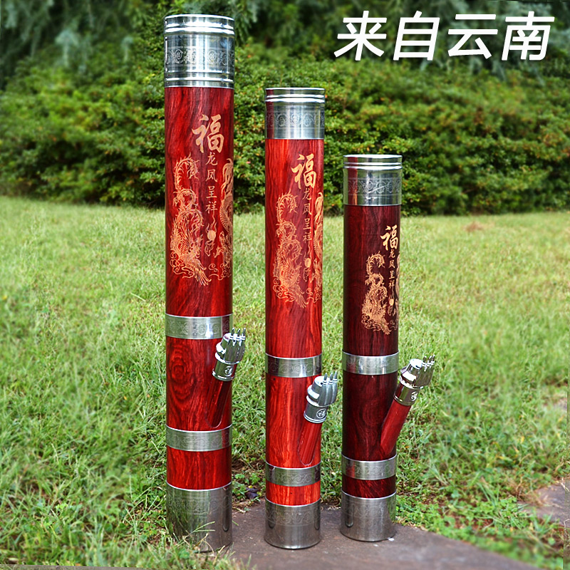 Imitation wood pipe mechanism Yunnan hookah large, medium and small retro smoking set bamboo straight hookah bucket