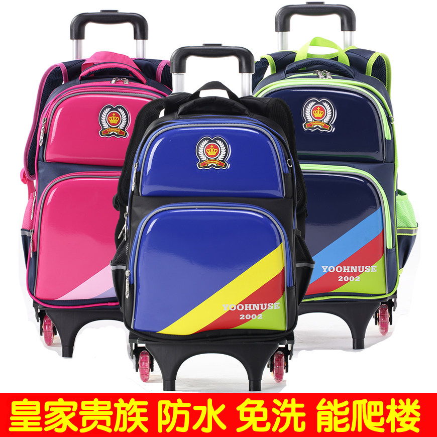 Clearance children's trolley school bag boys primary school girls three wheels 1-3-4-Grade 6 Hand-pulled waterproof 5